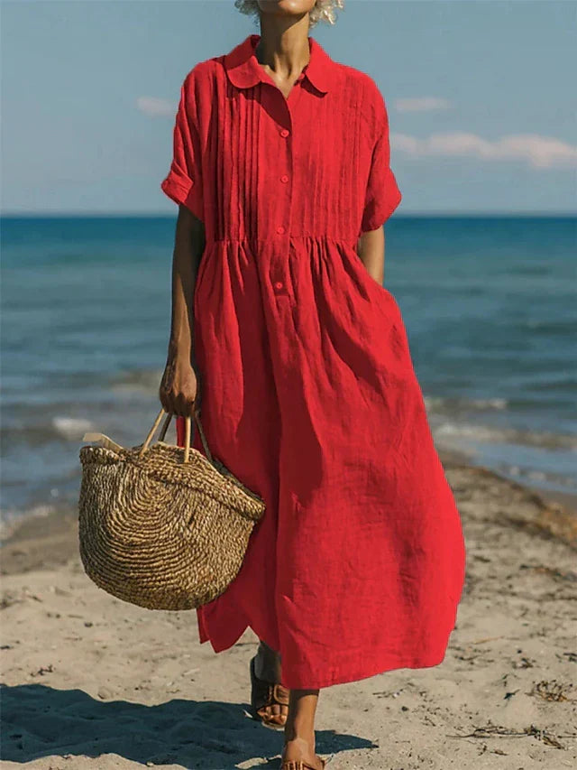 Women's Flowing Maxi Dress - Elegant Summer Style - Red