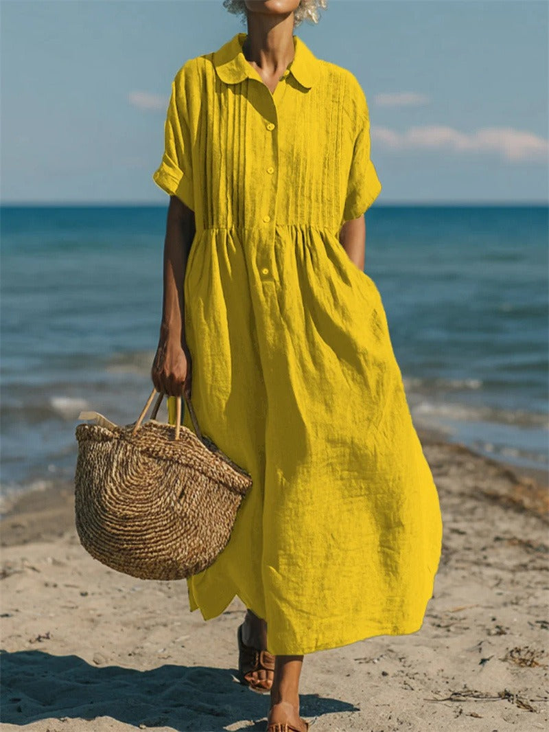 Women's Flowing Maxi Dress - Elegant Summer Style - Yellow
