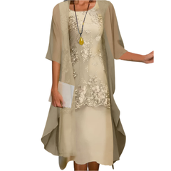 Women's Flowing Midi Dress with Sheer Sleeves - Wedding Guest | Spring - Yellow