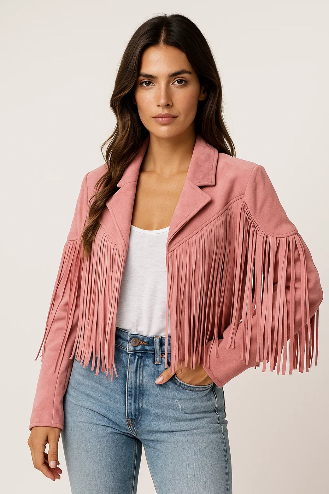 Women's Fringe Jacket | Western Style | Trendy | Spring - Pink