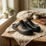 Women's Full-Grain Leather Slip-On Clogs - Ergonomic Comfort | Autumn - Black