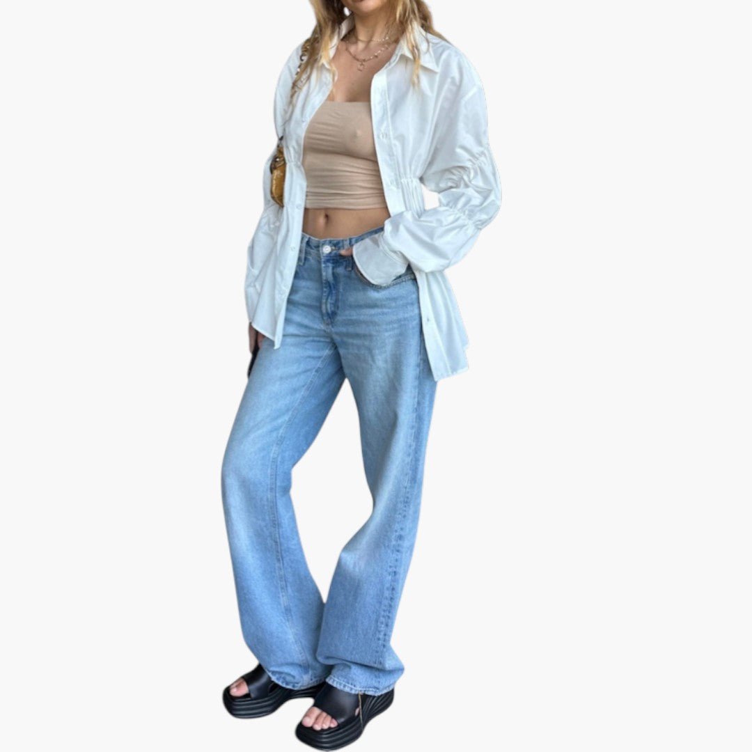 Women's Gathered Detail Blouse | Pointed Collar | Button-Front - White