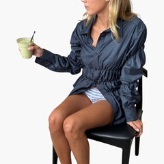 Women's Gathered Detail Blouse | Pointed Collar | Button-Front