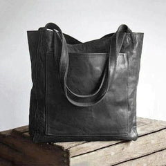 Women's Genuine Leather Shoulder Tote Bag - Spacious Everyday Carry - Black