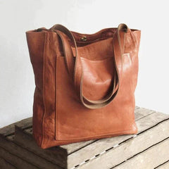 Women's Genuine Leather Shoulder Tote Bag - Spacious Everyday Carry - Brown