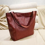 Women's Genuine Leather Shoulder Tote Bag - Spacious Everyday Carry - Red