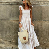 Women's Gingham Dress | Sleeveless | Summer - Beige