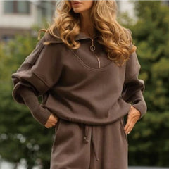 Women's Glitter Loungewear Set | Hoodie & Pants | Cozy | Autumn - Brown