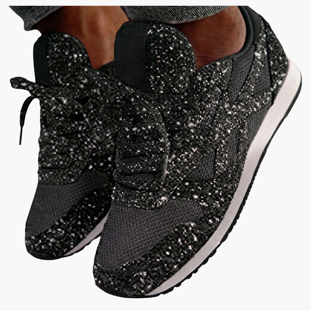 Women's Glitter Sneakers | Sequin Upper | Laced | Summer - Black