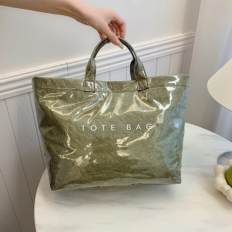 Women's Glossy Lacquer Tote Bag - Everyday Shoulder Bag - Green