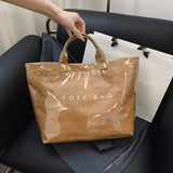 Women's Glossy Lacquer Tote Bag - Everyday Shoulder Bag - Yellow