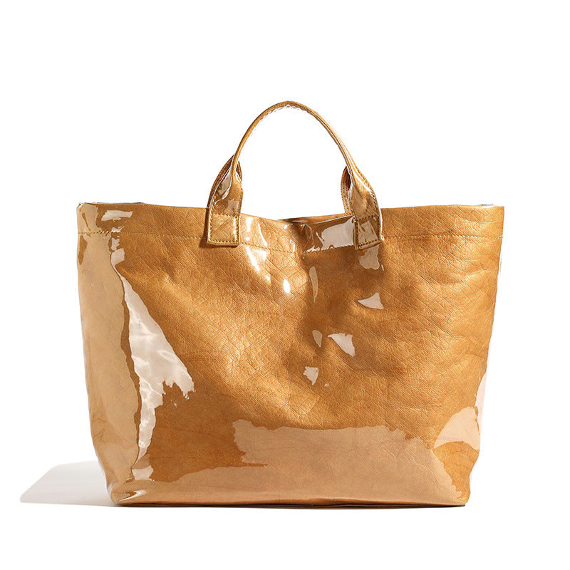 Women's Glossy Lacquer Tote Bag - Everyday Shoulder Bag