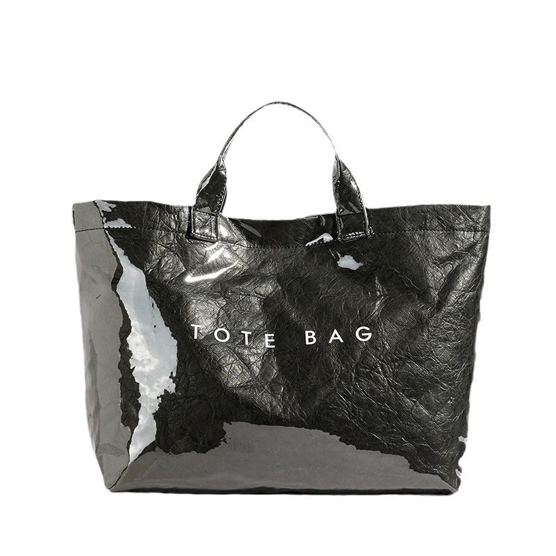 Women's Glossy Lacquer Tote Bag - Everyday Shoulder Bag