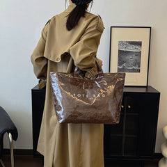 Women's Glossy Lacquer Tote Bag - Everyday Shoulder Bag