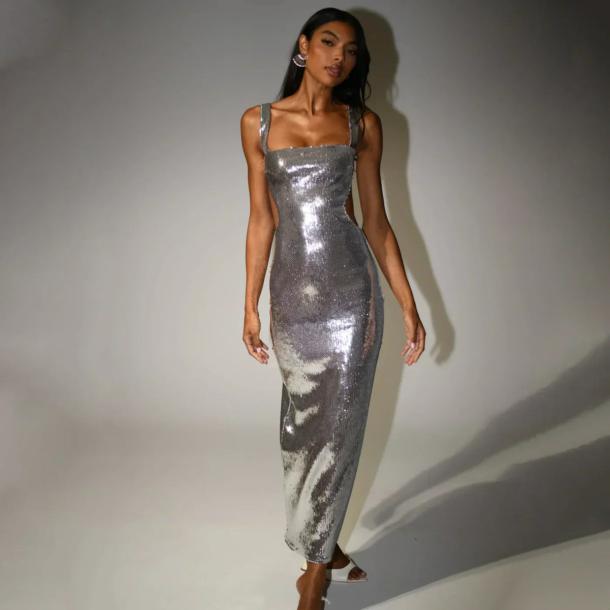 Women's Glossy Maxi Dress | Spaghetti Straps | Glamorous | Spring