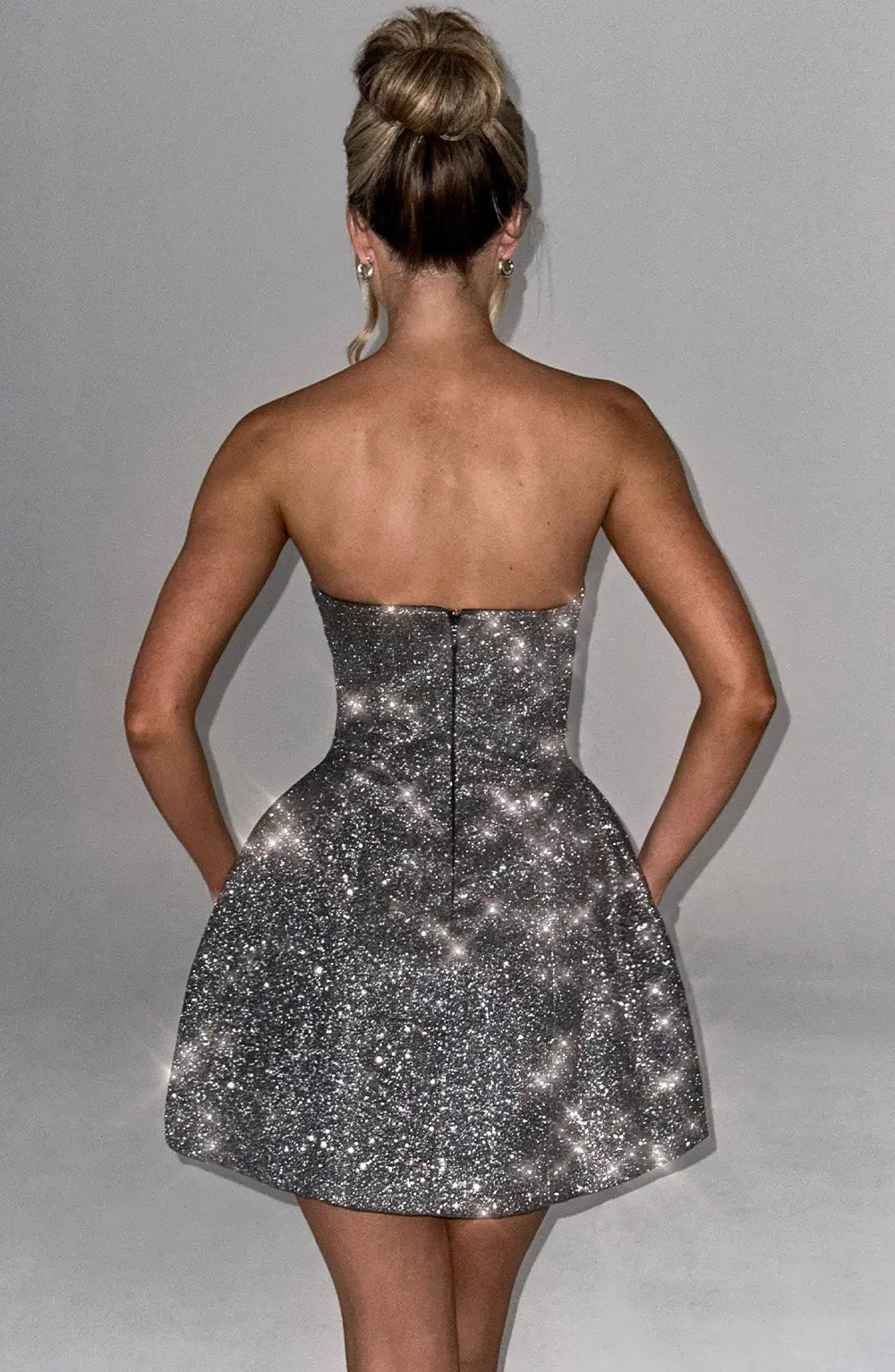 Women's Glossy Mini Dress | Strapless | Glamorous | Spring