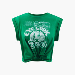 Women's Graphic Crop Tee | Retro Print | Summer - Green