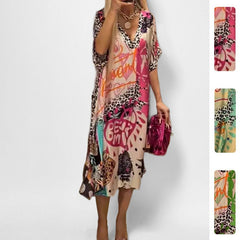 Women's Graphic Print V-Neck Swing Tunic Dress | Spring