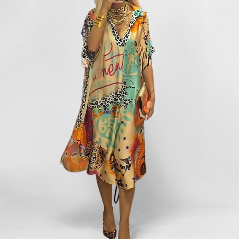 Women's Graphic Print V-Neck Swing Tunic Dress | Spring