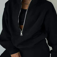 Women's Half Zip Loungewear Set | Comfort Fit | Autumn - Black