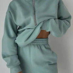 Women's Half Zip Loungewear Set | Comfort Fit | Autumn - Dark Green