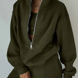 Women's Half Zip Loungewear Set | Comfort Fit | Autumn - Olive Green