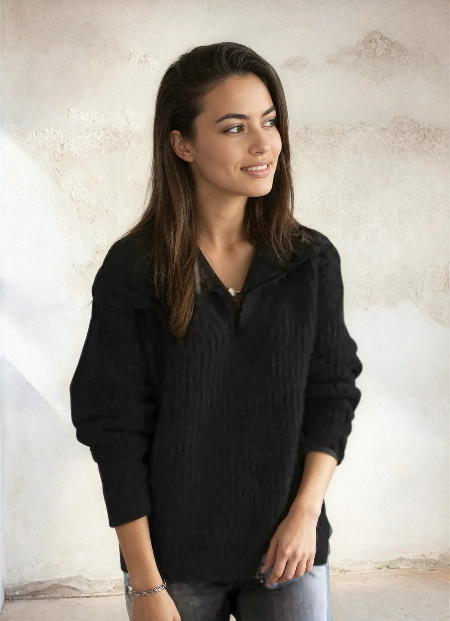 Women's Half-Zip Sweater - Casual Comfort Knit | Fall - Black