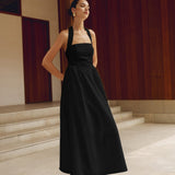 Women's Halter Maxi Dress | A-Line Elegant | Summer - Black