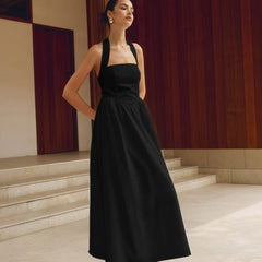 Women's Halter Maxi Dress | A-Line Elegant | Summer - Black