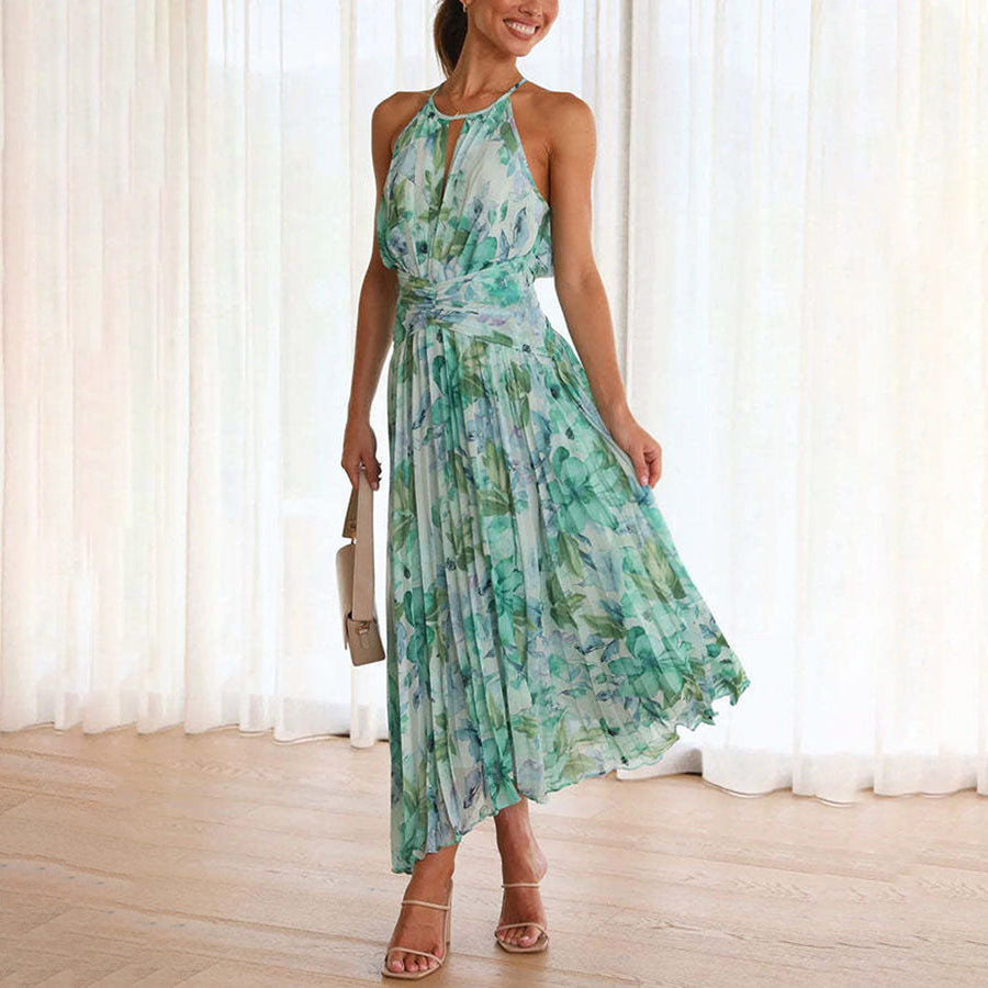 Women's Halter Neck Dress | Midi | Layered | Summer - Green