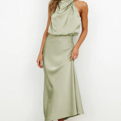 Women's Halter Neck Evening Dress - Flowing Elegance | Summer