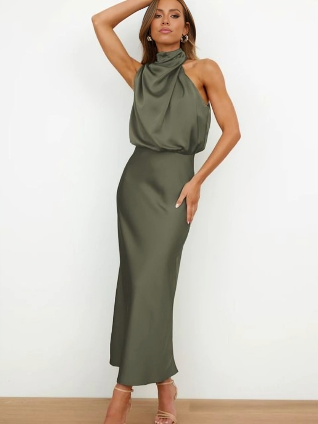 Women's Halter Neck Evening Dress - Flowing Elegance | Summer