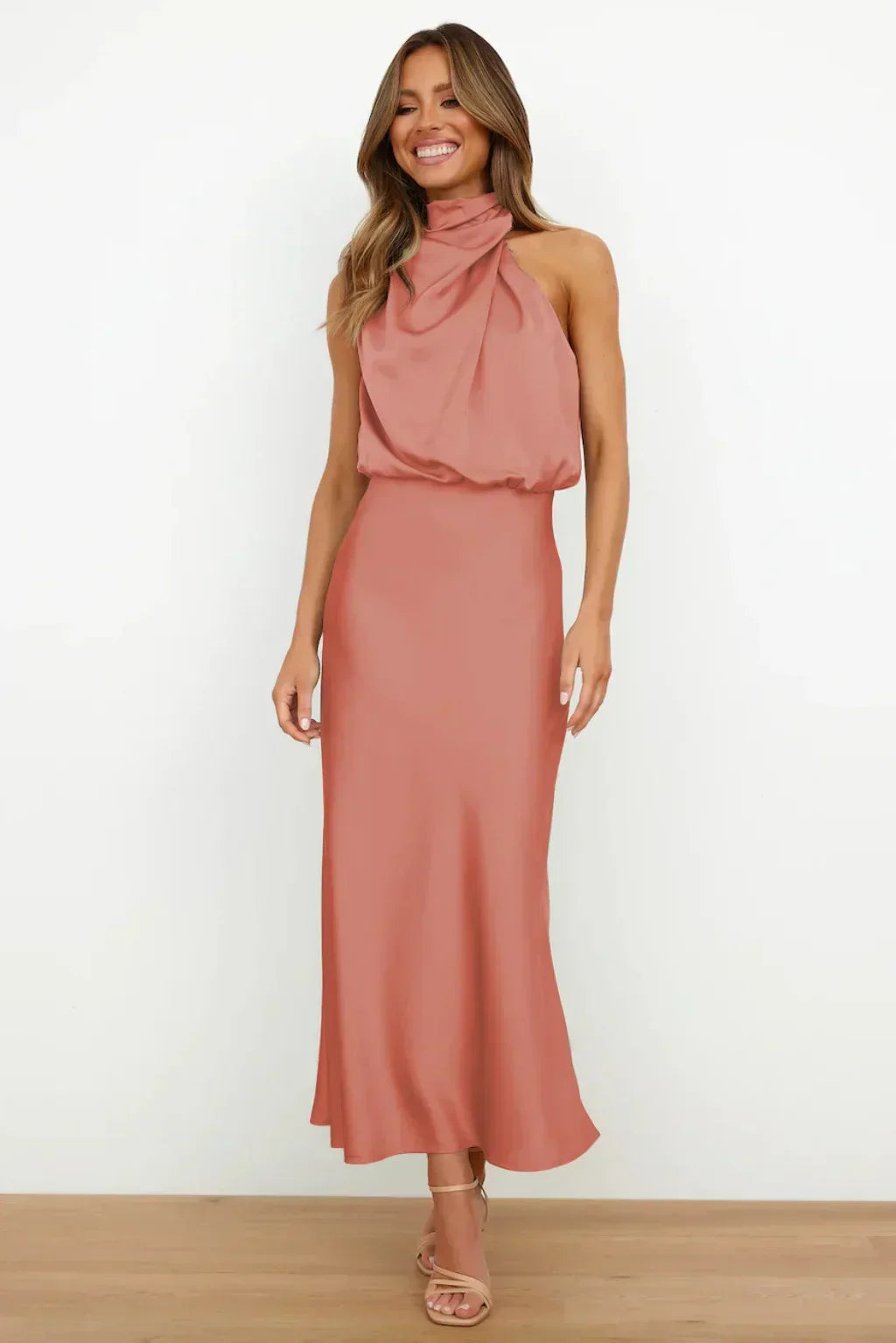 Women's Halter Neck Evening Dress - Flowing Elegance | Summer