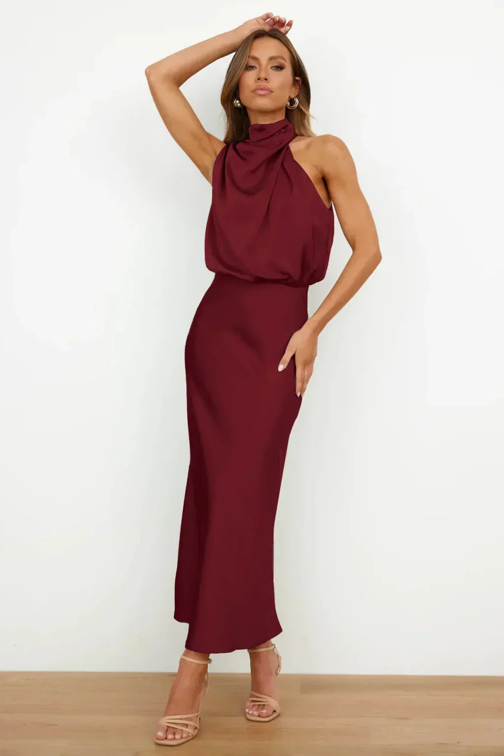 Women's Halter Neck Evening Dress - Flowing Elegance | Summer