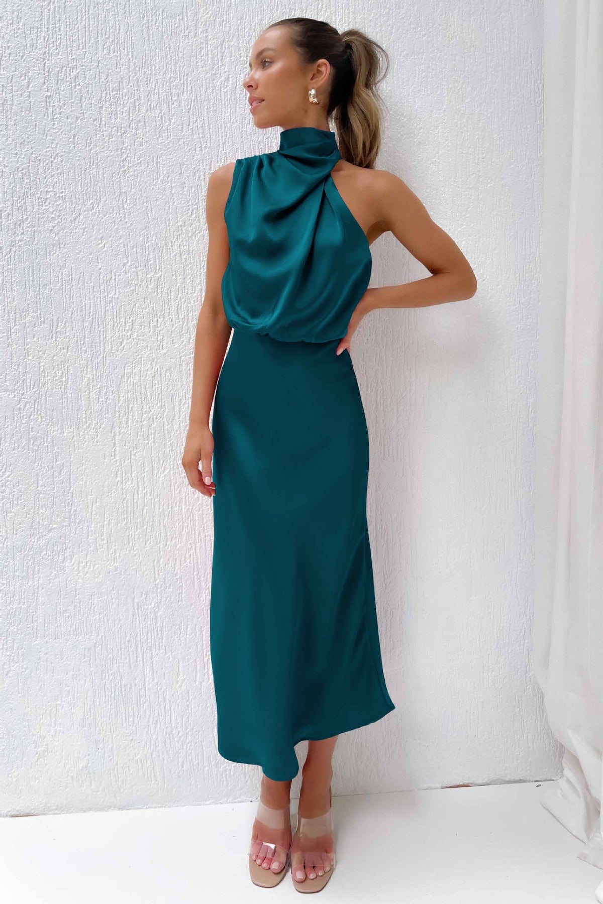 Women's Halter Neck Evening Dress - Flowing Elegance | Summer