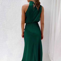 Women's Halter Neck Evening Dress - Flowing Elegance | Summer