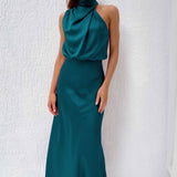 Women's Halter Neck Evening Dress - Flowing Elegance | Summer - Turquoise