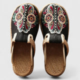 Women's Hand-Embroidered Floral Mules - Artisanal Comfort | Autumn - Black