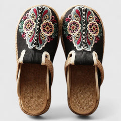 Women's Hand-Embroidered Floral Mules - Artisanal Comfort | Autumn - Black