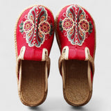Women's Hand-Embroidered Floral Mules - Artisanal Comfort | Autumn - Red