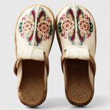 Women's Hand-Embroidered Floral Mules - Artisanal Comfort | Autumn - White