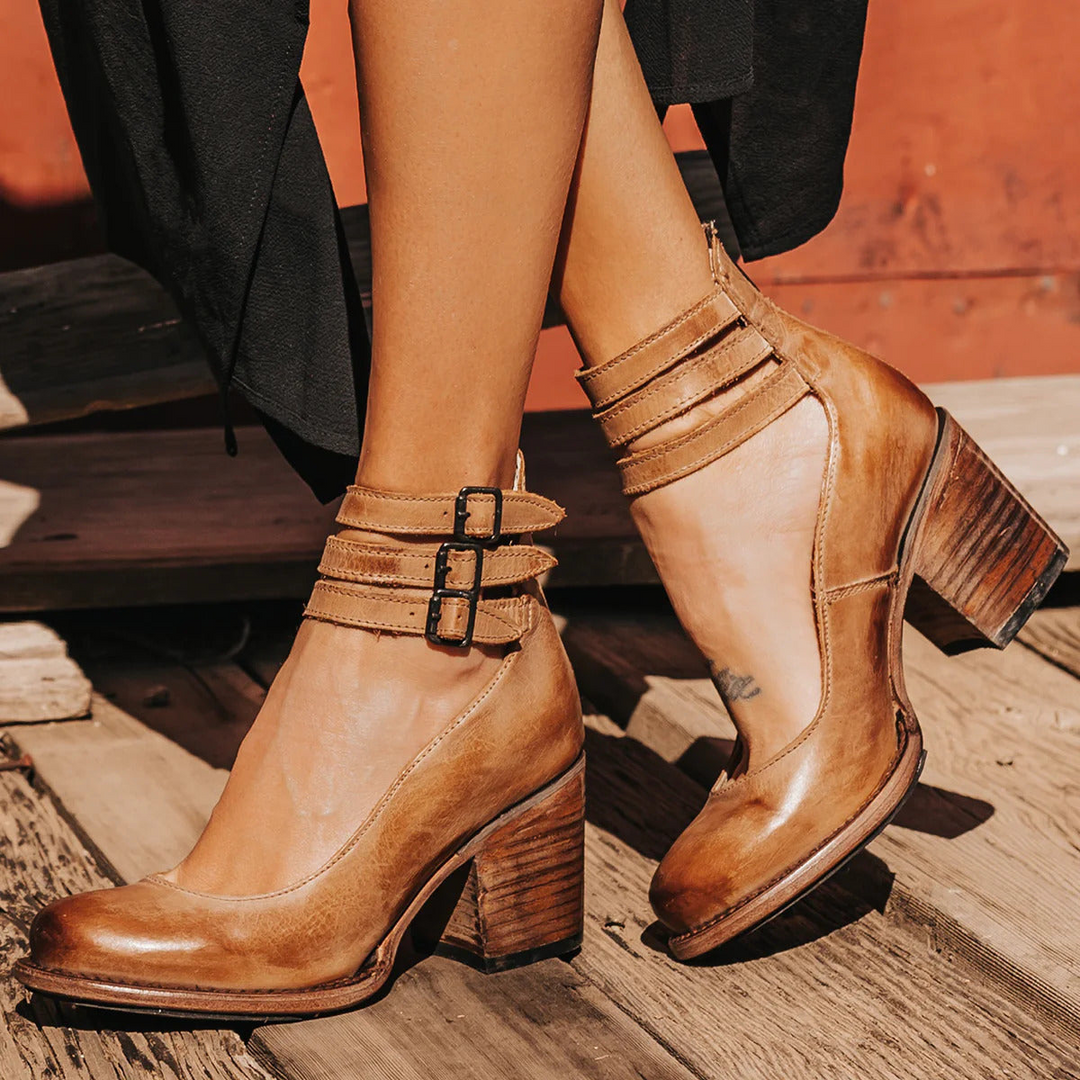 Women's Heels | Vintage Buckle Strap | Autumn - Brown