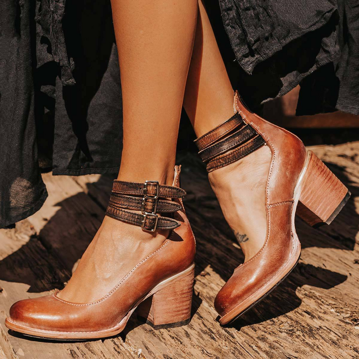 Women's Heels | Vintage Buckle Strap | Autumn - Dark Brown