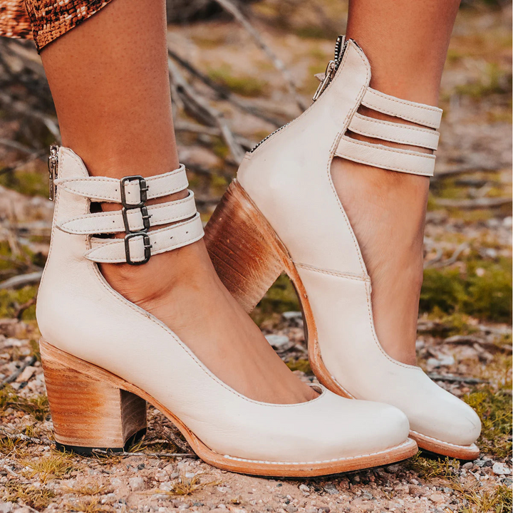 Women's Heels | Vintage Buckle Strap | Autumn - White