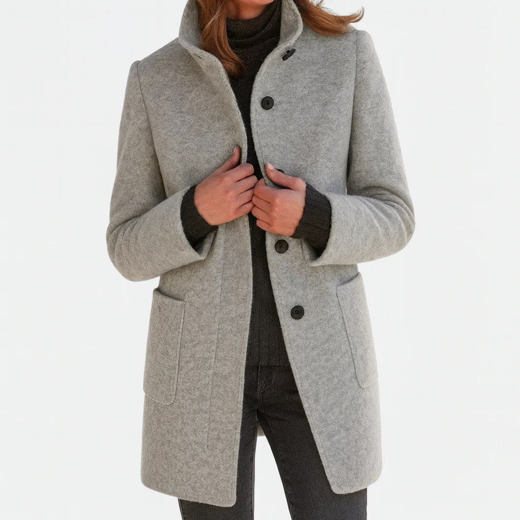 Women's High-Collar Wool Coat - Straight Cut | Autumn - Grey
