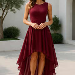 Women's High-Low Wedding Guest Dress - Marie | Spring - Deep Red