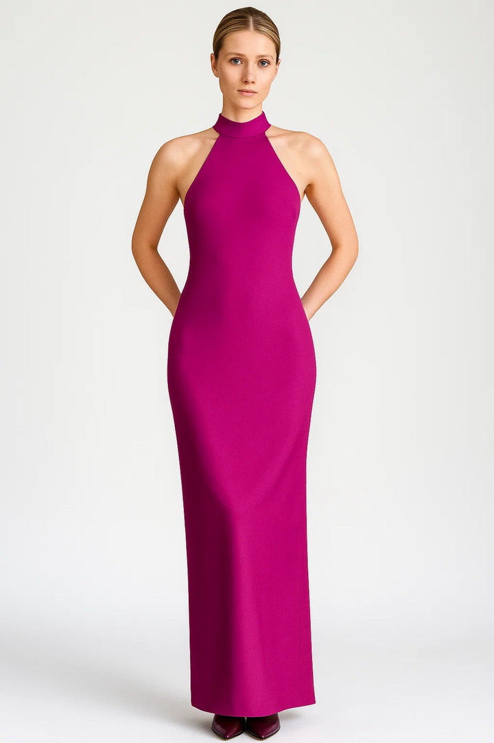 Women's High-Neck Maxi Dress | Elegant Slit | Refined | Summer - Pink