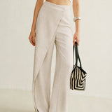 Women's High-Waist Asymmetric Wrap Wide Leg Pants - Tailored | Spring - Apricot