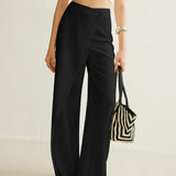 Women's High-Waist Asymmetric Wrap Wide Leg Pants - Tailored | Spring - Black