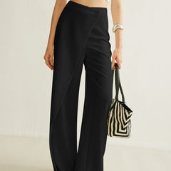Women's High-Waist Asymmetric Wrap Wide Leg Pants - Tailored | Spring - Black